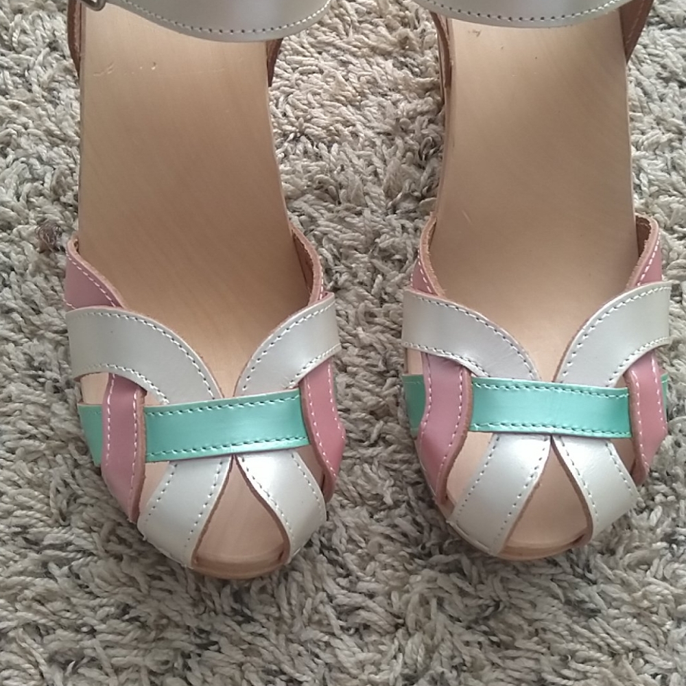 Swedish hasbeens rainbow block heel clogs sz 37 - Picture 3 of 7